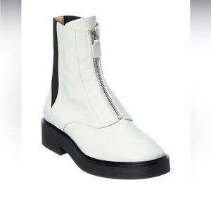White and Black Ankle Boots with Chunky Sole and Zipper